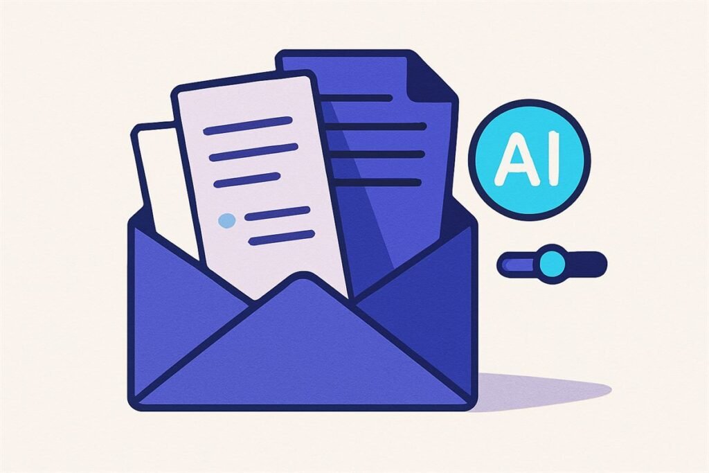 Ilustración de un sobre de correo abierto con tres versiones del mismo mensaje