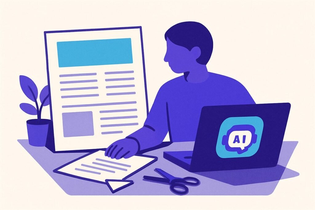Ilustración de un resume estadounidense de una página sobre un escritorio